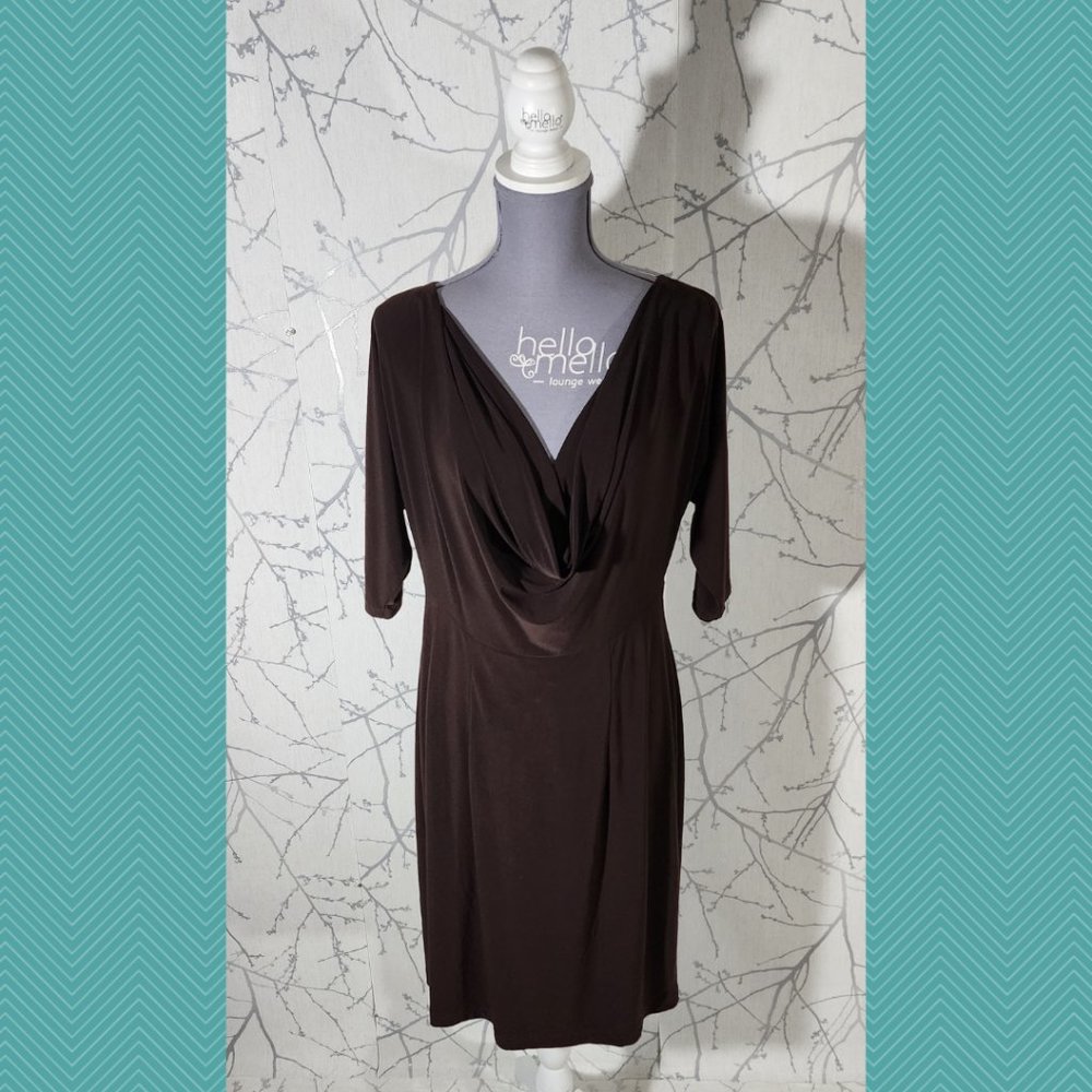 Joseph Ribkoff Brown Cowl Neck Half Sleeve Midi Dress
